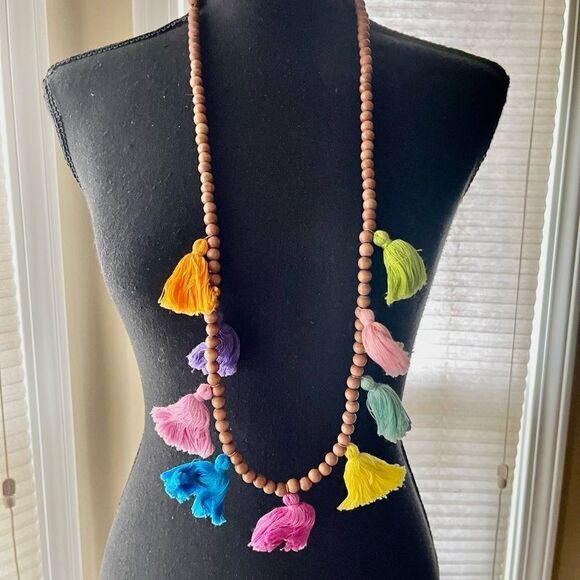 Boho Multi Color Tassel Wooden Beads Necklace - Picture 1 of 3